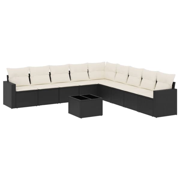vidaXL sofasæt til haven 10 dele med hynder polyrattan sort