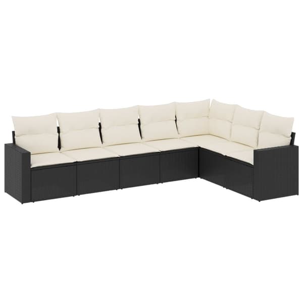 vidaXL sofasæt til haven 7 dele med hynder polyrattan sort