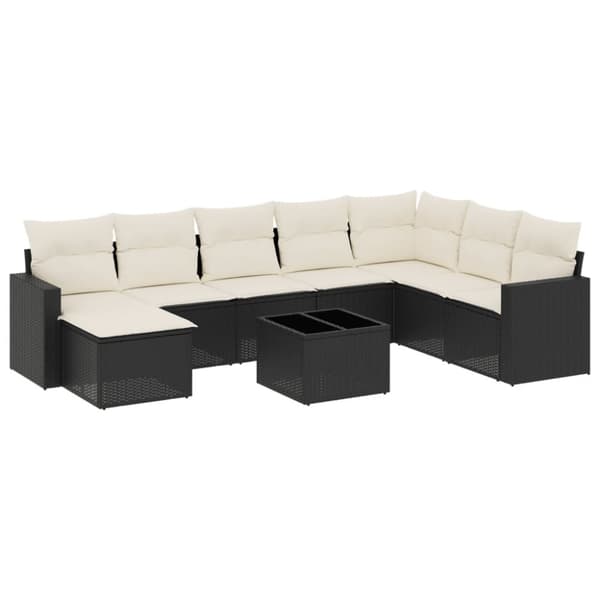 vidaXL sofasæt til haven 9 dele med hynder polyrattan sort