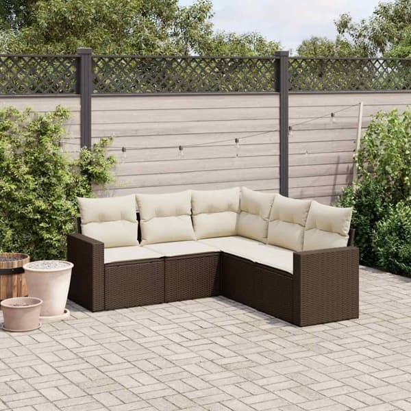 vidaXL sofasæt til haven 5 dele med hynder polyrattan brun