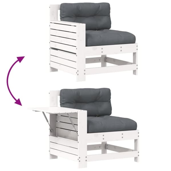 vidaXL Hagesofa med armlene og pute hvit heltre furu