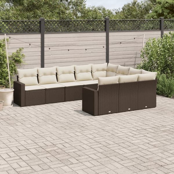 vidaXL sofasæt til haven 10 dele med hynder polyrattan brun