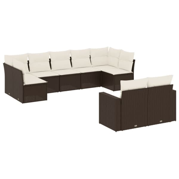 vidaXL sofasæt til haven 9 dele med hynder polyrattan brun