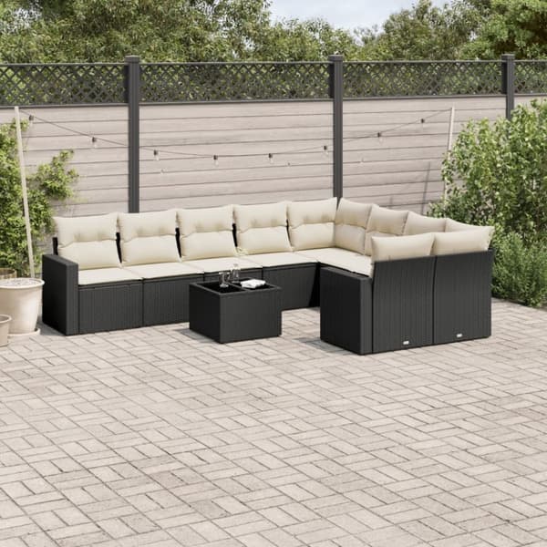 vidaXL sofasæt til haven 10 dele med hynder polyrattan sort