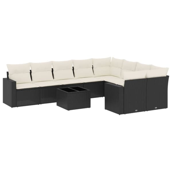 vidaXL sofasæt til haven 10 dele med hynder polyrattan sort