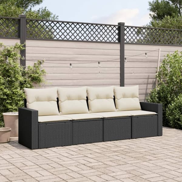 vidaXL sofasæt til haven 4 dele med hynder polyrattan sort