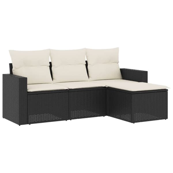 vidaXL sofasæt til haven 4 dele med hynder polyrattan sort