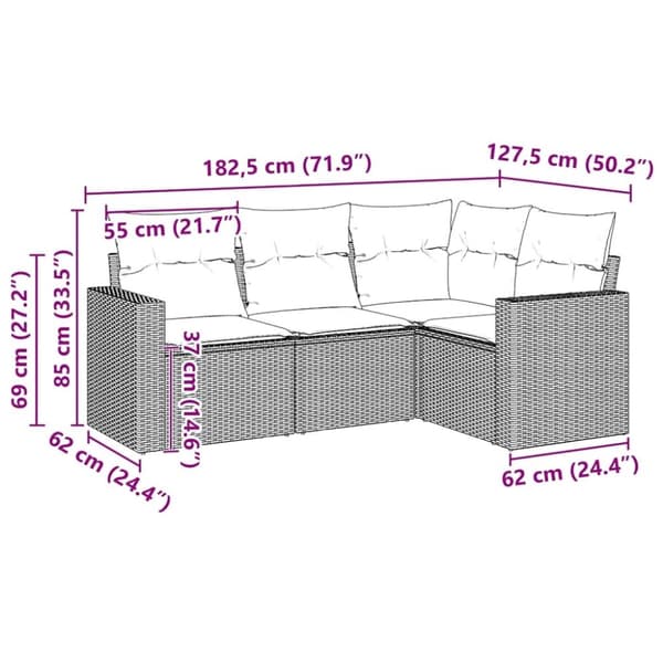 vidaXL sofasæt til haven 4 dele med hynder polyrattan sort