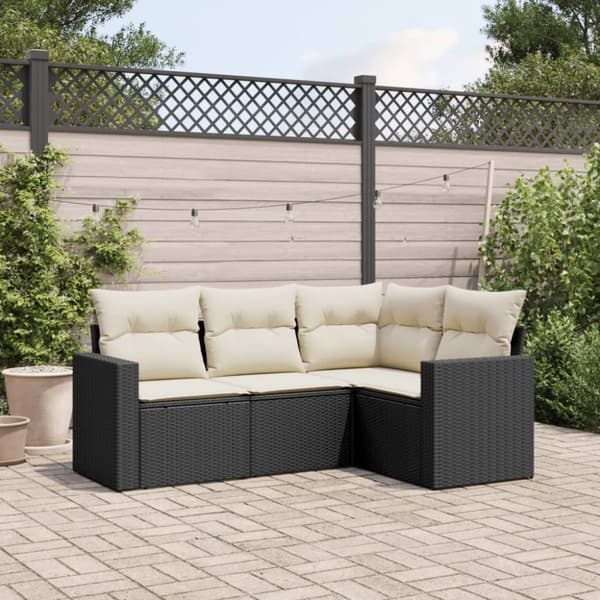vidaXL sofasæt til haven 4 dele med hynder polyrattan sort
