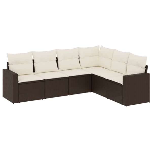 vidaXL sofasæt til haven 6 dele med hynder polyrattan brun