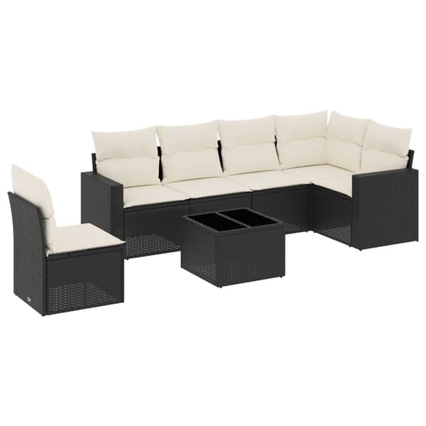 vidaXL sofasæt til haven 7 dele med hynder polyrattan sort