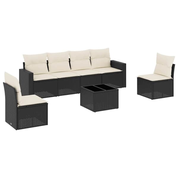 vidaXL sofasæt til haven 7 dele med hynder polyrattan sort
