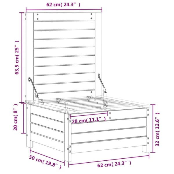 vidaXL Hagefotskammel hvit 62x63,5x32 cm heltre furu