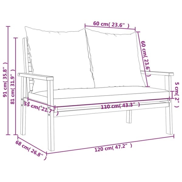 vidaXL Hagebenk med pute 120 cm heltre akasie