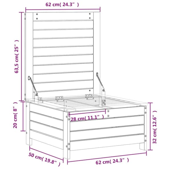vidaXL Hagefotskammel 62x63,5x32 cm heltre furu