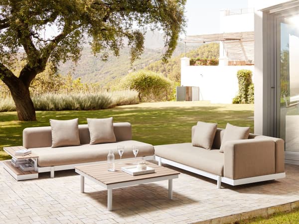 Soffgrupp 5-sits Soffbord Beige tyg Polyesterdyna Medelfast Utomhus Modern stil Trädgård