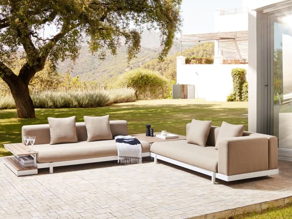 Soffgrupp 5-sits Soffbord Beige tyg Polyesterdyna Medelfast Utomhus Modern stil Trädgård