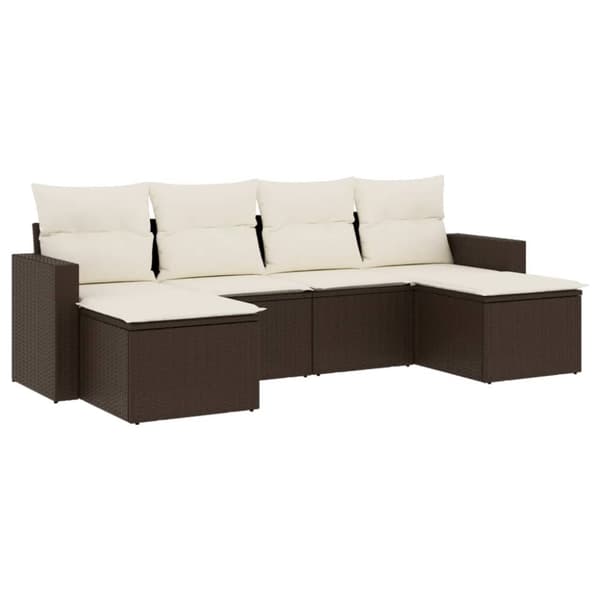 vidaXL sofasæt til haven 6 dele med hynder polyrattan brun