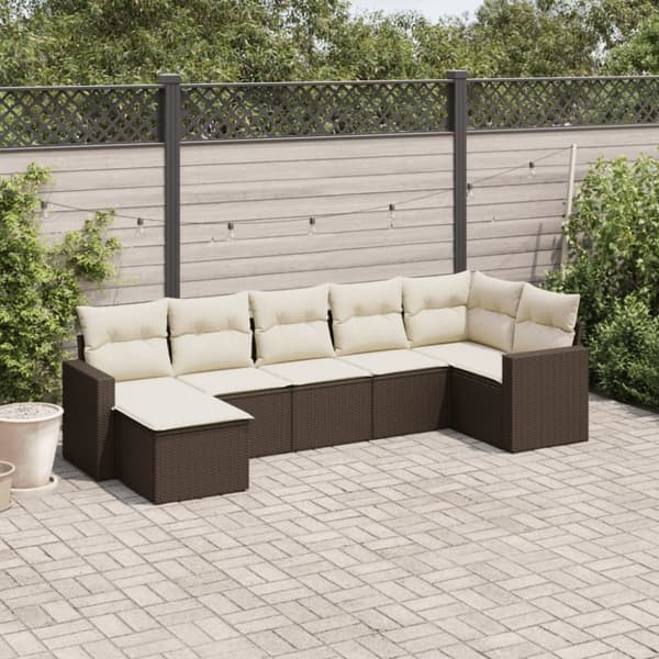 vidaXL sofasæt til haven 7 dele med hynder polyrattan brun
