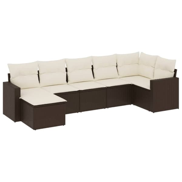 vidaXL sofasæt til haven 7 dele med hynder polyrattan brun