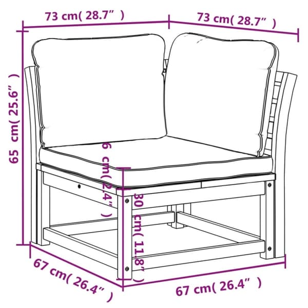 vidaXL Trädgårdssoffa hörn med dynor 73x73x65 cm massivt akaciaträ