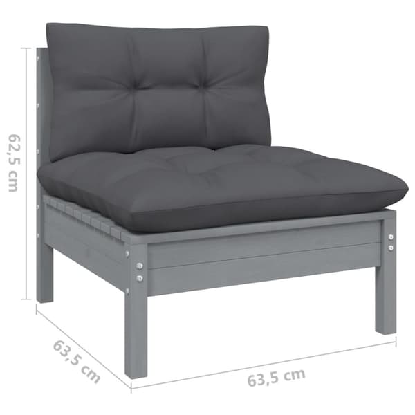 vidaXL Loungegrupp med grå dynor 3 delar massiv furu - Moduler till utomhussoffa