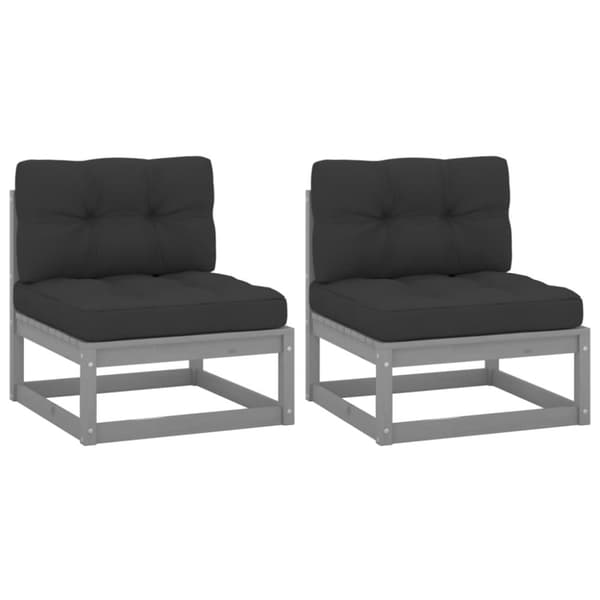 vidaXL midterdele til havesofa med hynder 2 stk. massivt fyrretræ grå -  Enheder til udendørs modulsofa