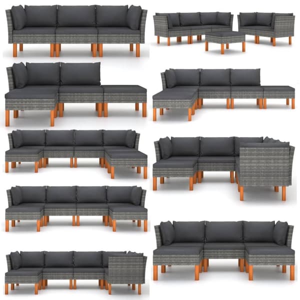 vidaXL havesofa polyrattan og massivt eukalyptustræ -  Enheder til udendørs modulsofa