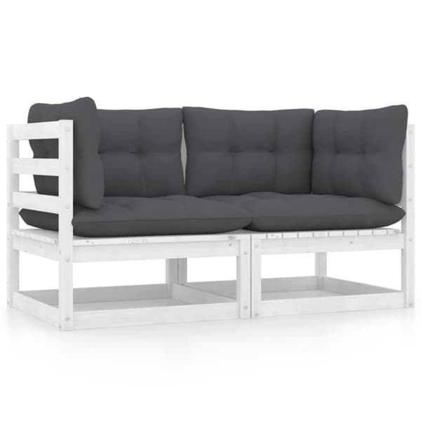 vidaXL 2-personers havesofa m. hynder massivt fyrretræ hvid -  Enheder til udendørs modulsofa