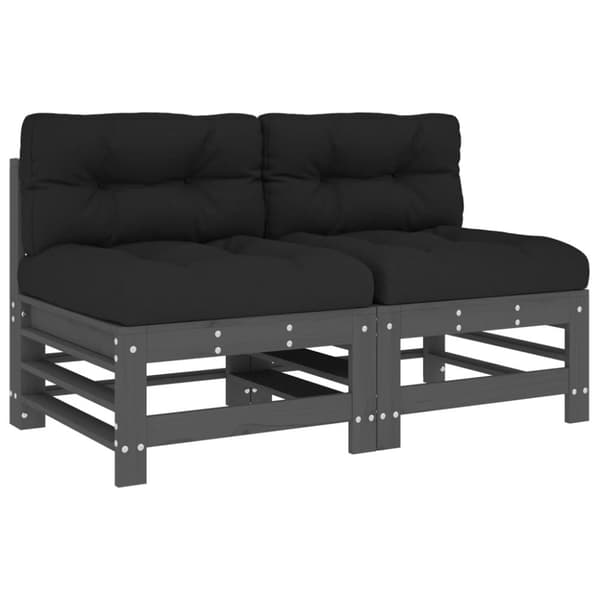 vidaXL midtermoduler til sofa 2 stk. med hynder massivt fyrretræ grå -  Enheder til udendørs modulsofa