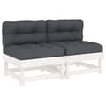 Miniatyrbillede 3 af 11: vidaXL midtermoduler til sofa 2 stk. med hynder massivt fyrretræ hvid -  Enheder til udendørs modulsofa