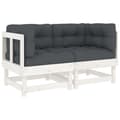 Miniatyrbillede 3 af 11: vidaXL hjørnemoduler til sofa 2 stk. med hynder massivt fyrretræ hvid -  Enheder til udendørs modulsofa