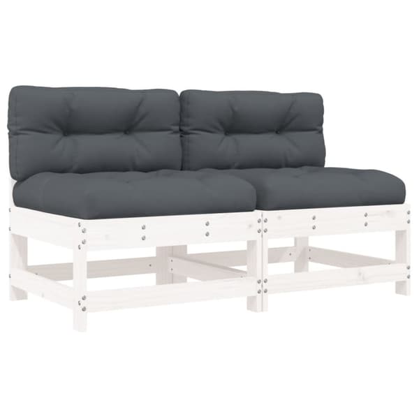 vidaXL Mittensoffor med dynor 2 st vit massiv furu -  Moduler till utomhussoffa