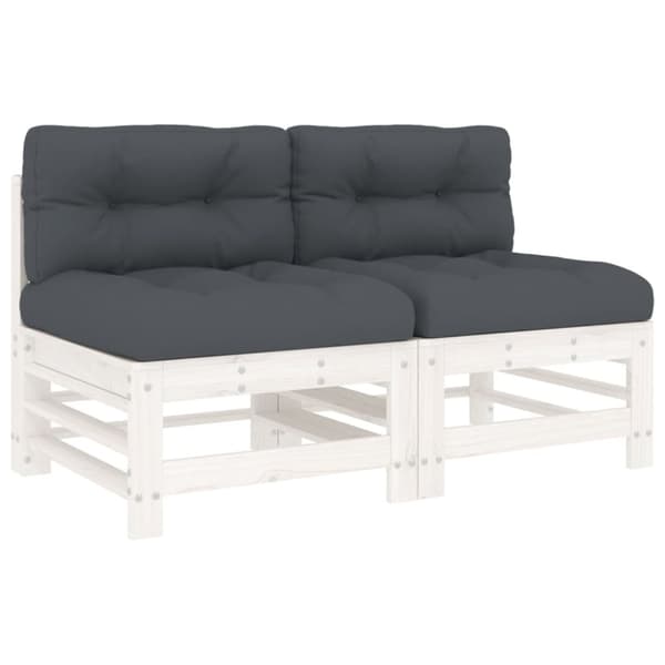 vidaXL Mittensoffor med dynor 2 st vit massiv furu -  Moduler till utomhussoffa