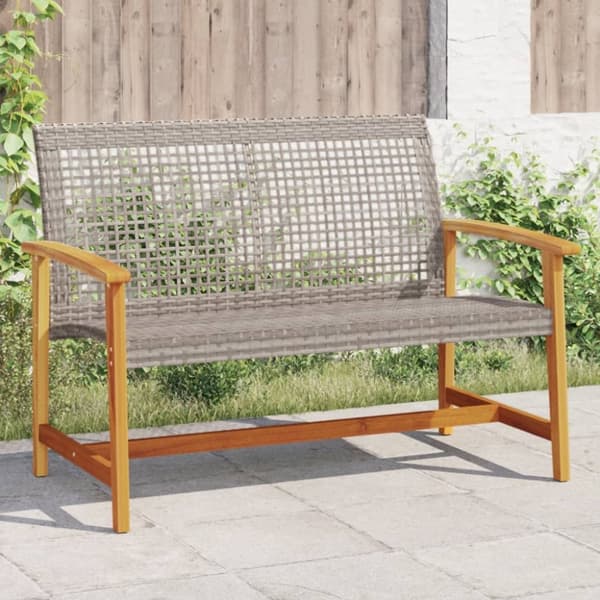 vidaXL havebænk 112 cm polyrattan og akacietræ grå -  Enheder til udendørs modulsofa