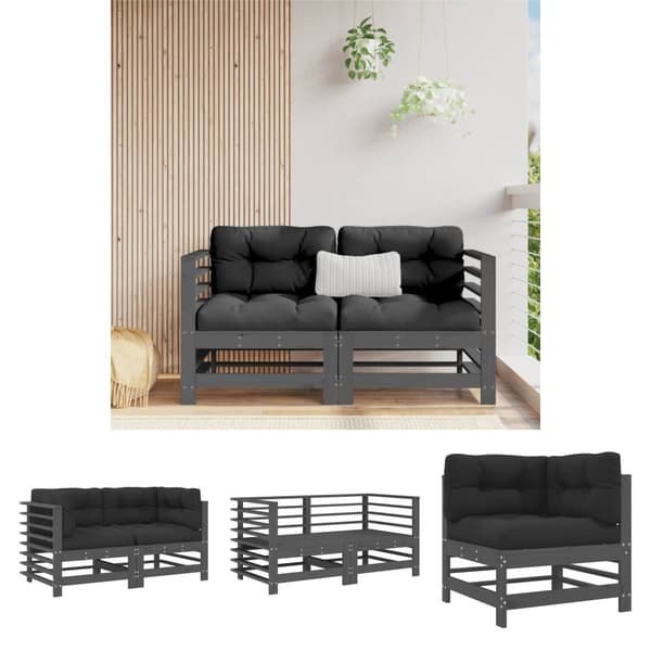 The Living Store Kulmasohvat tyynyillä 2 kpl harmaa täysi mänty - Ulkotilan Sohvayksikön Osat