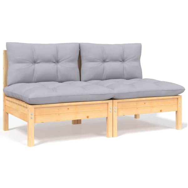 The Living Store 2-personers havesofa med grå hynder massivt fyrretræ - Enheder til udendørs modulsofa