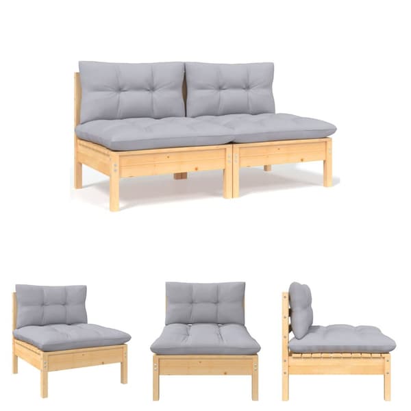 The Living Store 2-personers havesofa med grå hynder massivt fyrretræ - Enheder til udendørs modulsofa