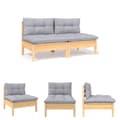 Miniatyrbillede 1 af 10: The Living Store 2-personers havesofa med grå hynder massivt fyrretræ -  Enheder til udendørs modulsofa