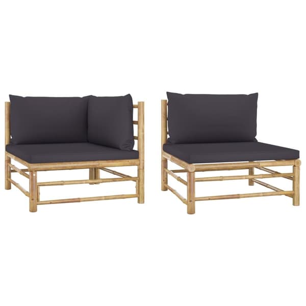 The Living Store Loungegrupp för trädgården med mörkgråa dynor 2 delar bambu -  Moduler till utomhussoffa
