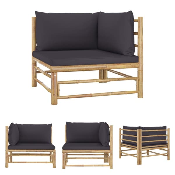 The Living Store Hörnsoffa med mörkgråa dynor bambu -  Moduler till utomhussoffa