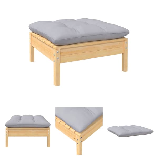 The Living Store Fotpall med dyna för trädgården grå massiv furu -  Moduler till utomhussoffa
