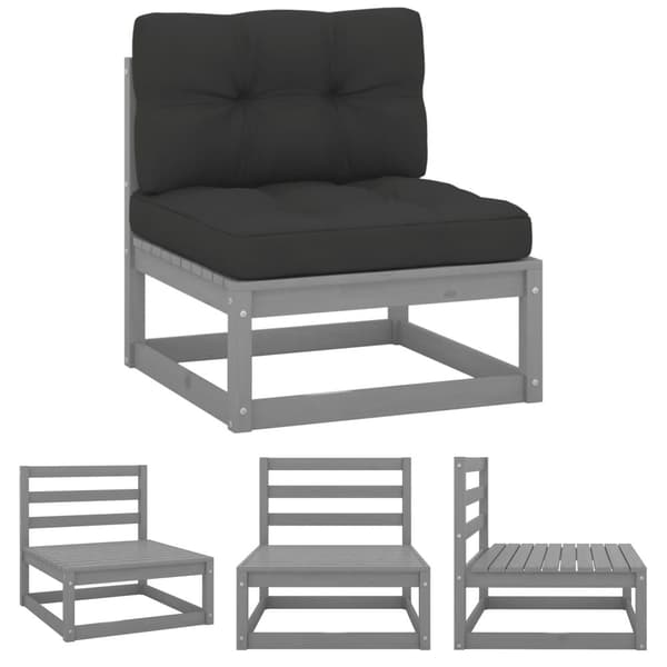 The Living Store Mittensoffa med antracitgrå dynor massiv furu -  Moduler till utomhussoffa
