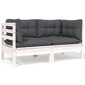 Miniatyrbillede 2 af 10: The Living Store 2-personers havesofa med hynder Hvid massivt fyrretræ -  Enheder til udendørs modulsofa