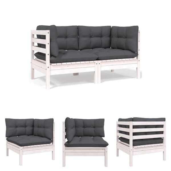The Living Store 2-personers havesofa med hynder Hvid massivt fyrretræ -  Enheder til udendørs modulsofa