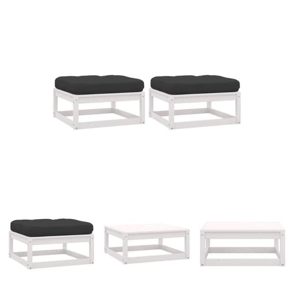 The Living Store Trädgårdspallar med dynor 2 delar vit massiv furu -  Moduler till utomhussoffa