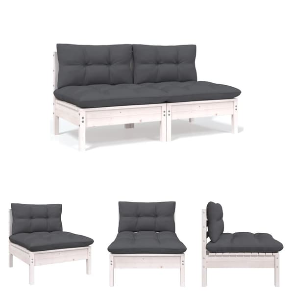 The Living Store Trädgårdssoffa 2-sits med dynor vit massiv furu -  Moduler till utomhussoffa