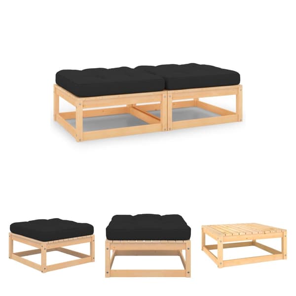 The Living Store Trädgårdspallar med dynor 2 delar massiv furu -  Moduler till utomhussoffa