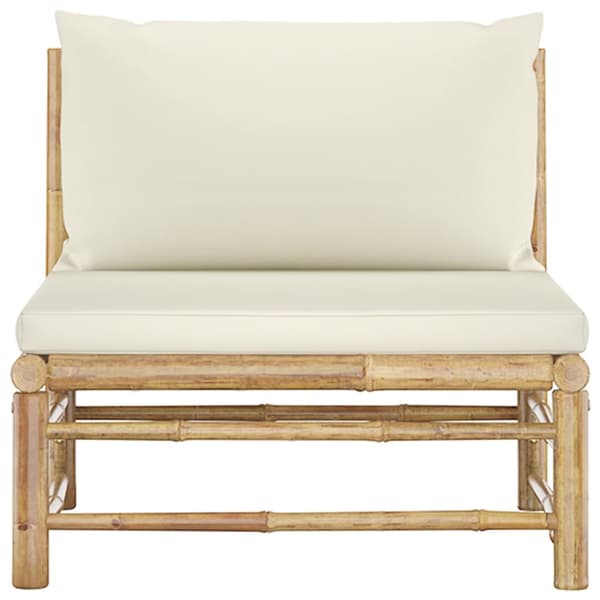 The Living Store Mittensoffa för trädgården med gräddvita dynor bambu -  Moduler till utomhussoffa