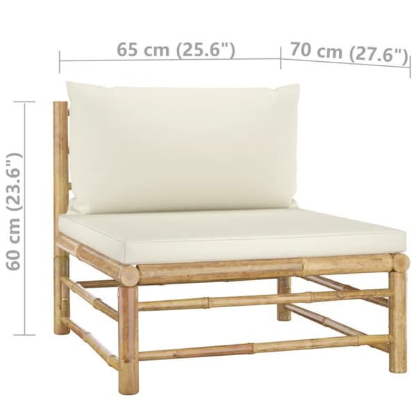 The Living Store Mittensoffa för trädgården med gräddvita dynor bambu -  Moduler till utomhussoffa